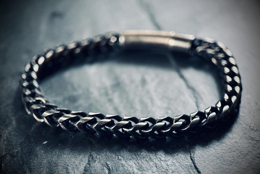 Chunky Blackened Oxidized Silver Stainless Steel Foxtail Chain Bracelet