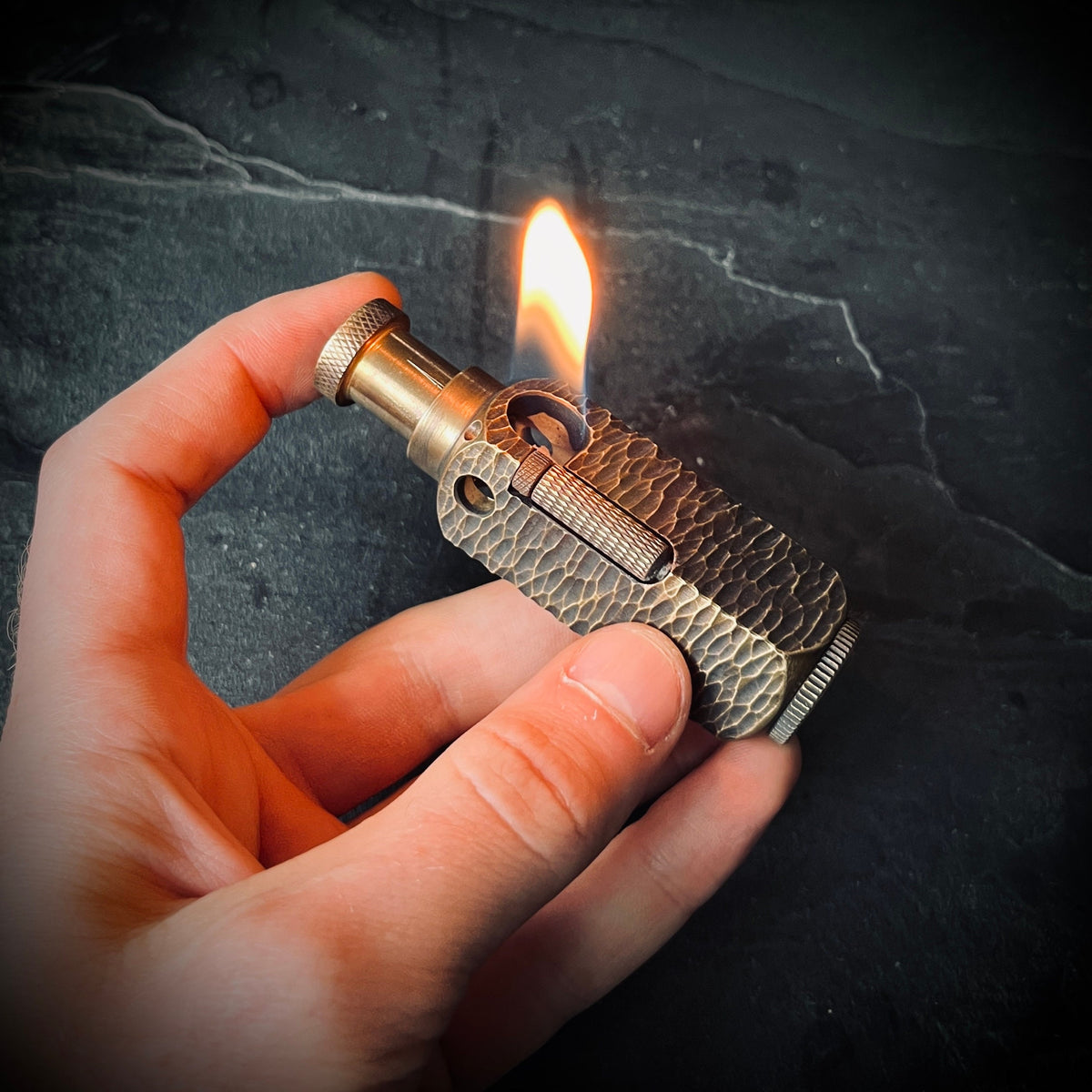 Vintage Style Battle Worn Solid Distressed Brass Heavy Metal Trench Art War Lighter with Textured & Hammered Surface / EDC / Collectors