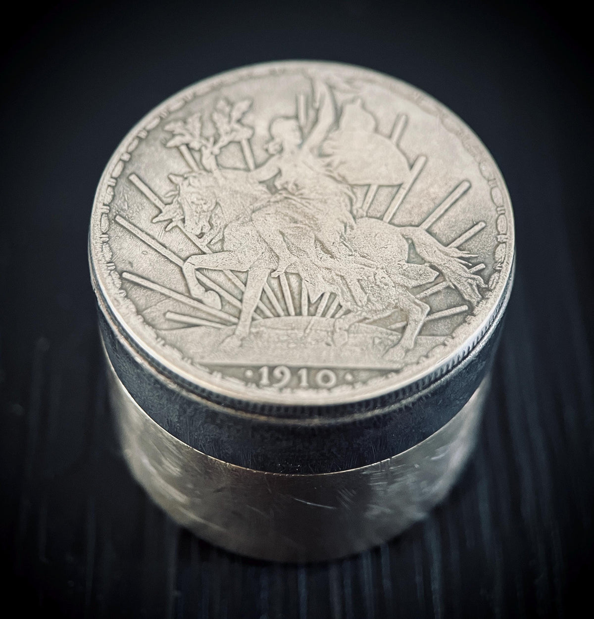 Handmade Silver Peace Knight Peso Caballito Dollar Hobo Coin Brass Pill Bottle Stash Capsule Container / Pot / EDC / Medicine / Snuff Box