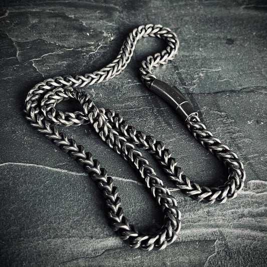 Oxidised Black & Silver Stainless Steel Chunky Thick Heavy Foxtail Chain Necklace - 24” Inches