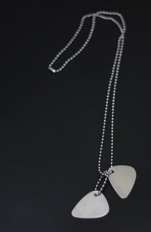 Brushed Stainless Steel Guitar Pick Necklace, Minimalist Dog Tag Design