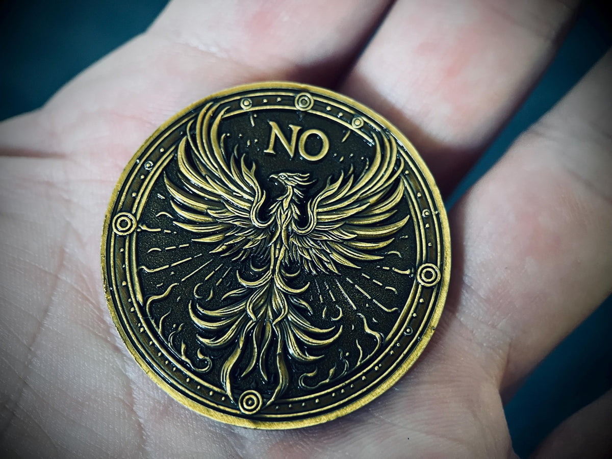 Ornate Brass Decision Coin | Lotus & Phoenix, Yes No Fidget
