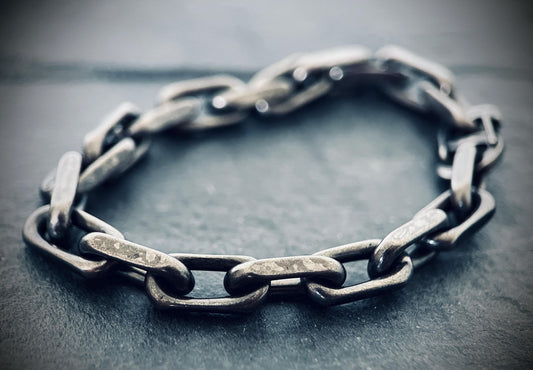 Oxidized Titanium Steel Cable Chain Bracelet – Rustic Mens Jewelry