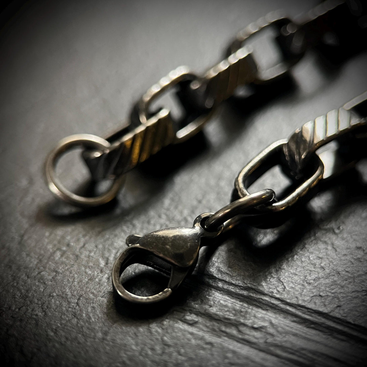 Rustic Etched Stainless Steel Matte Black & Silver Thick Chunky Heavy Box Chain Necklace