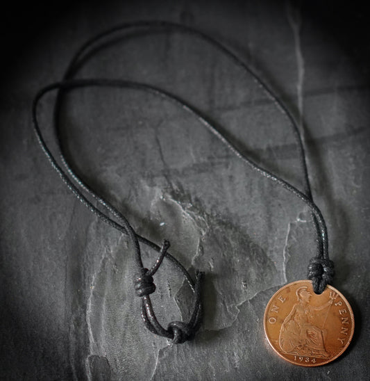 Edwardian Copper Penny Necklace: Distressed King Coin Pendant