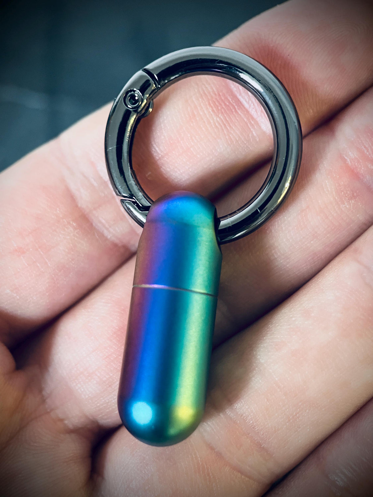 Rainbow Pearlescent Distressed Titanium Waterproof Pill Bottle Capsule Keychain / Keyring / Carabiner / Survival EDC / Container / Pocket
