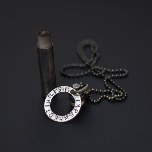 Personalized / Personalised Vintage Style Distressed Brass Secret Stash Vial Bullet Capsule Pendant with Engraved Custom Dog Tag Necklace