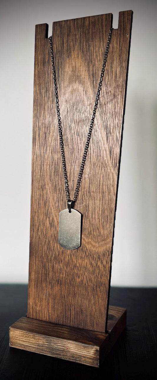 Minimalist Simple Brushed Distressed Stainless Steel Matte Silver Chrome Dog Tag Pendant with 20" Cable Link Chain Necklace / Dog-Tags