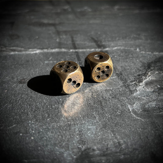 Custom Solid Heavy Brass Metal Dice Set with Distressed Aged Vintage Old Finish / EDC / Pocket Accessory / Poker / Gambler / Card Game