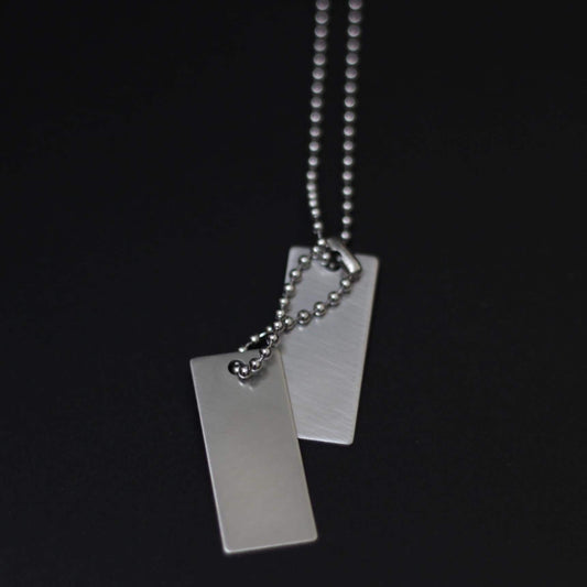 Handmade Matte Brushed Stainless Steel Rectangular Dog Tags Necklace