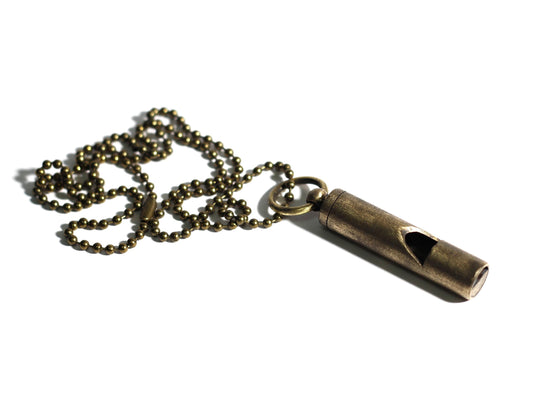 Vintage Distressed Rustic Brass Whistle Pendant Necklace / EDC / Everyday Carry/ Survival / Dog Whistle / Bird Whistle / Emergency