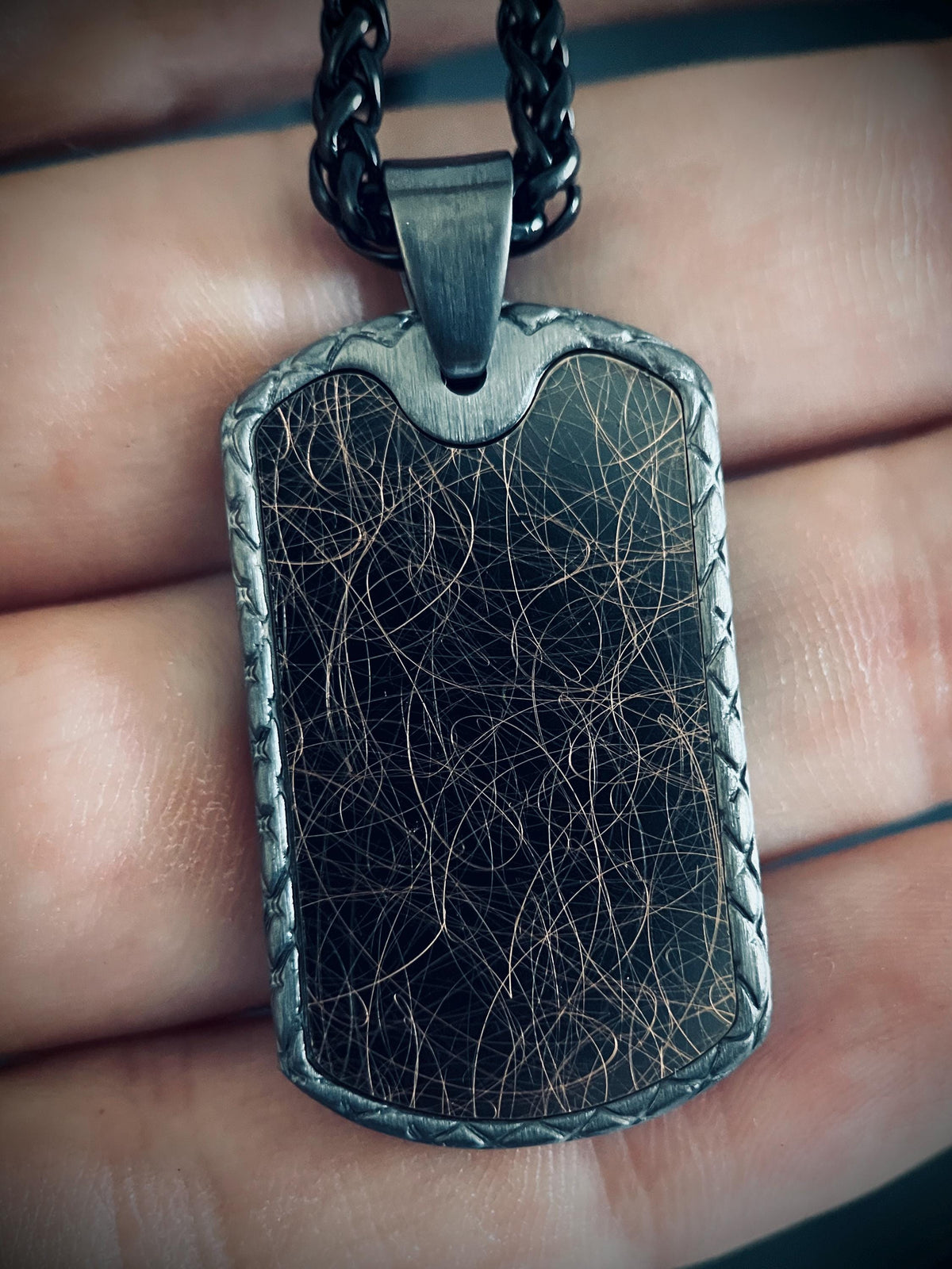 Distressed Gunmetal & Copper Distressed Dog Tag Pendant - Stainless Steel Necklace