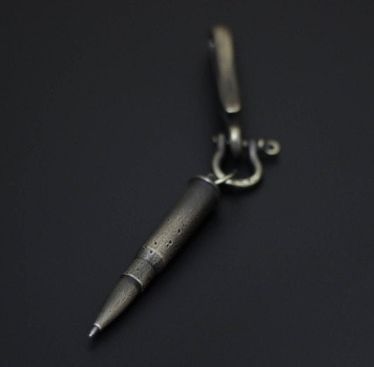 Writers Bullet Pen - Battle Distressed Solid Brass Belt Loop Hook Pendant Keepsake Keychain Accessory / Writer / Poet / EDC / Lanyard