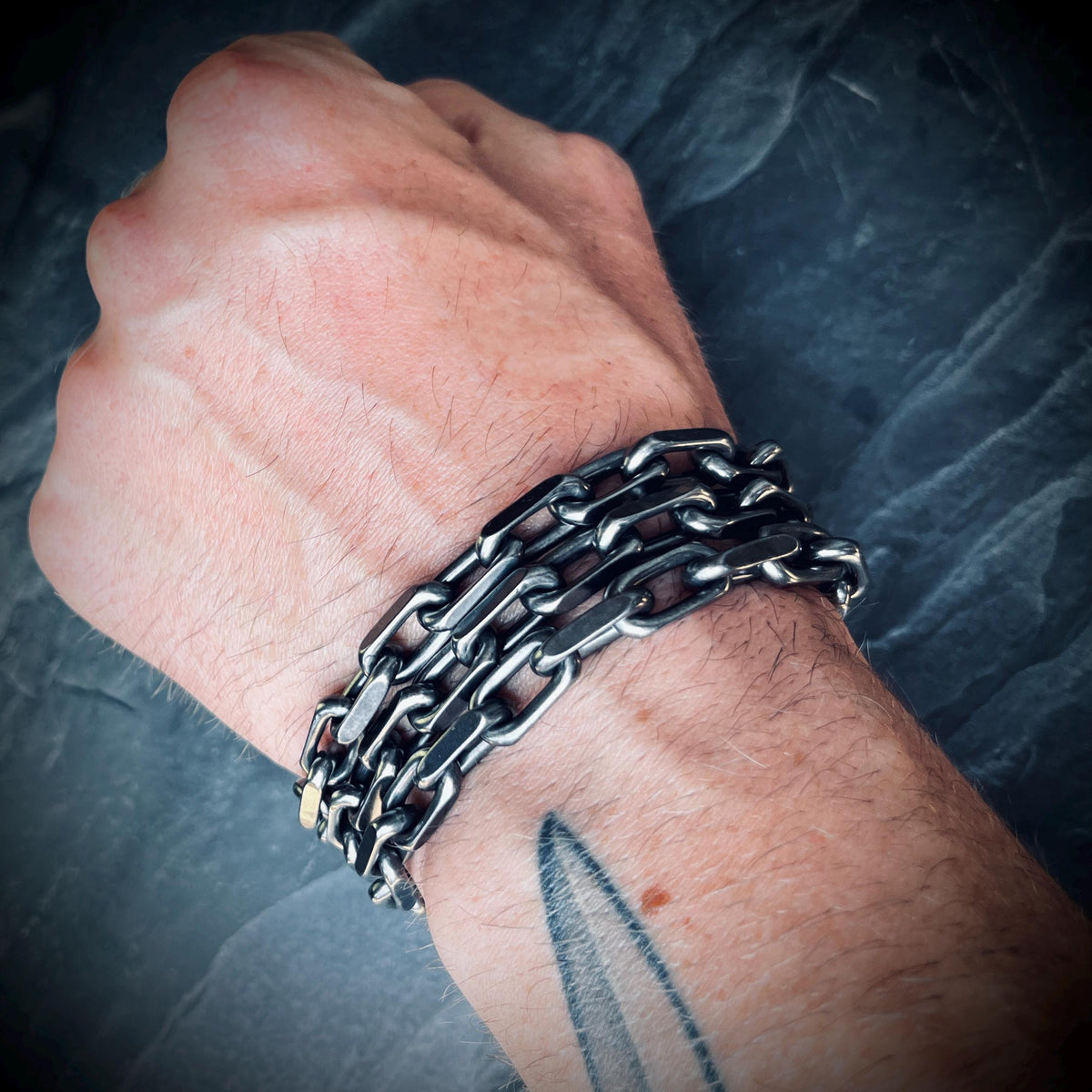 Thick Chunky Heavy Distressed Silver Stainless Steel Cable Link Boxy Chain Bracelet