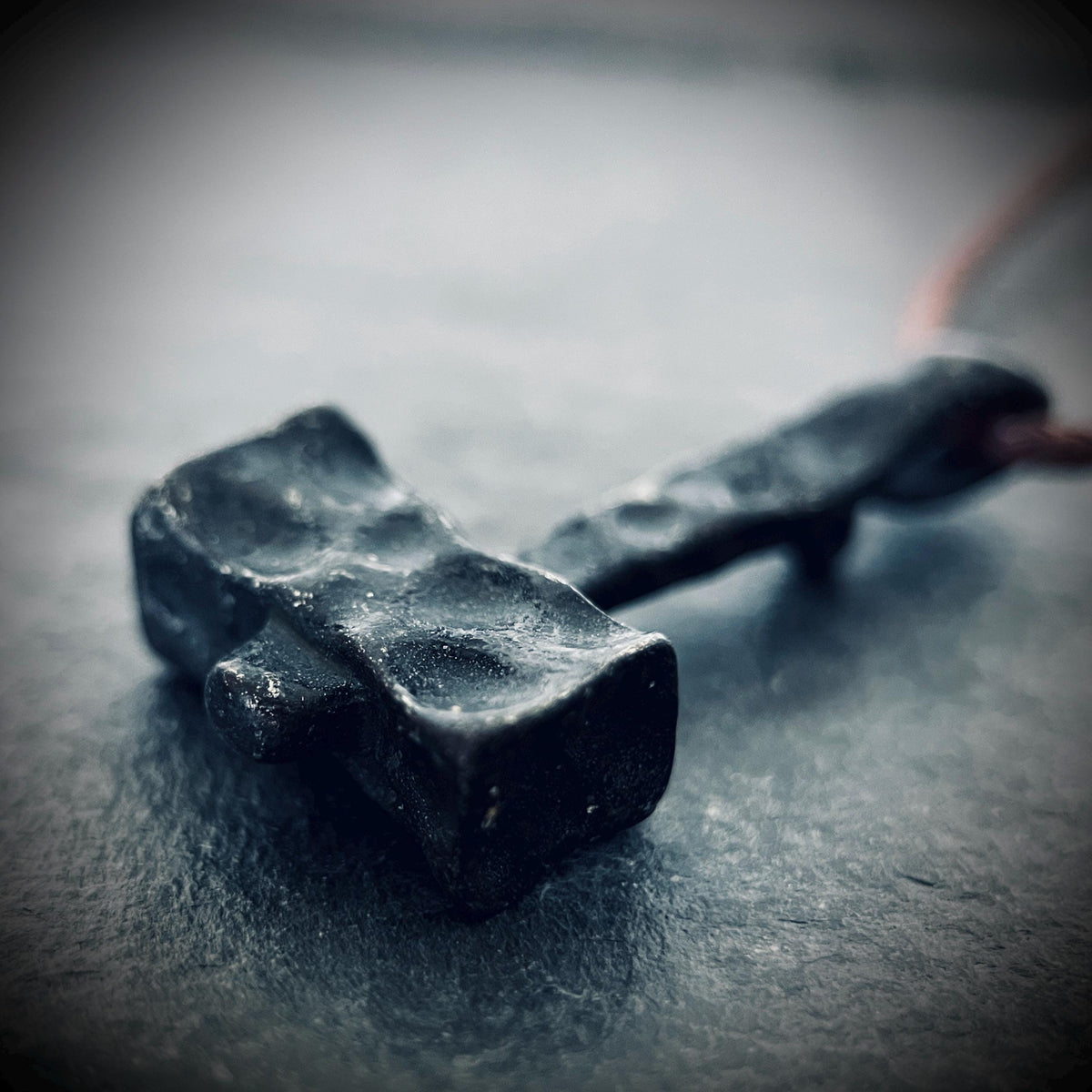 Forged Iron Thor's Hammer Necklace: Distressed Viking Mjolnir Pendant