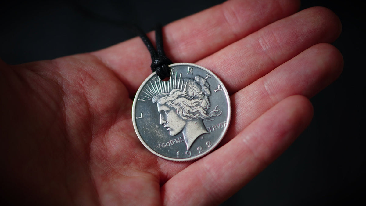 Peace Dollar Pendant: Distressed Lady Liberty Coin Medallion with Adjustable Leather Cord Necklace