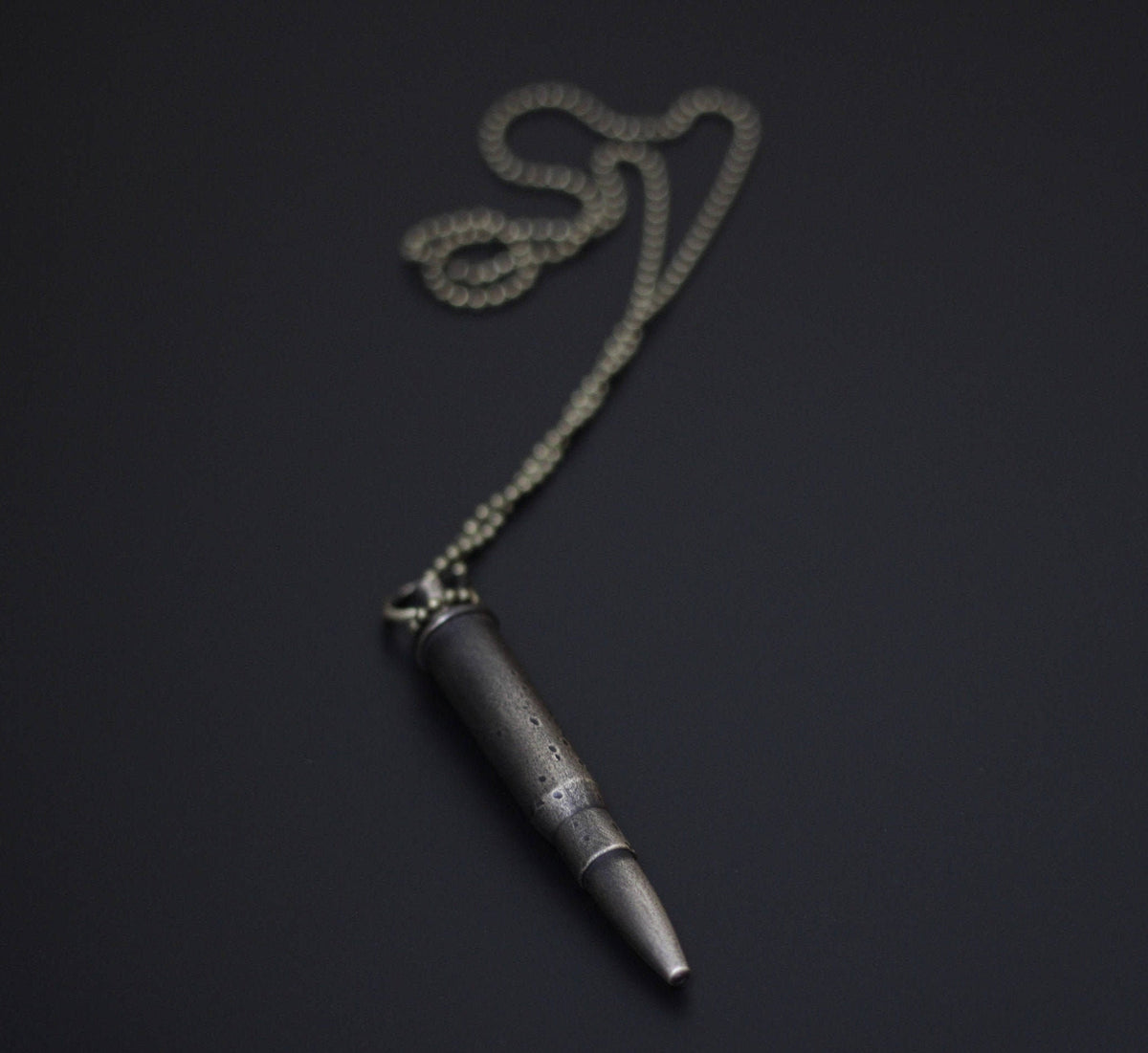 Bullet Pen Necklace - Battle Distressed Blackened Solid Brass Pendant with Matching Ball Chain / Writing / EDC / Tool