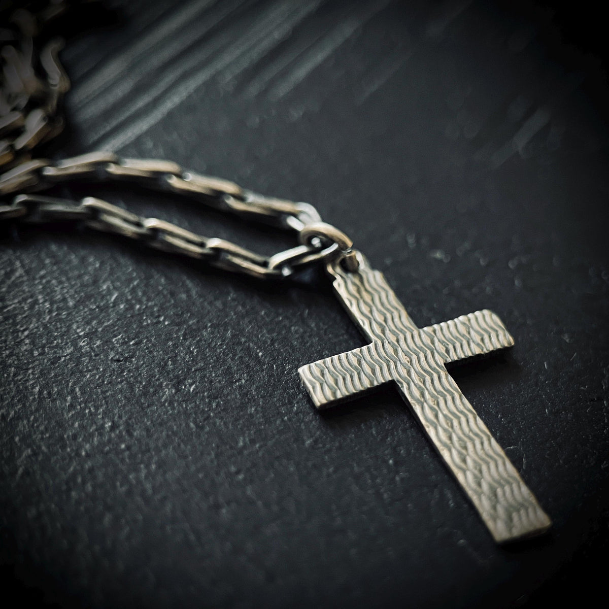 Small Rustic Minimalist Solid Sterling Silver 925 Cross Crucifix Pendant & Paperclip Cable Chain Necklace