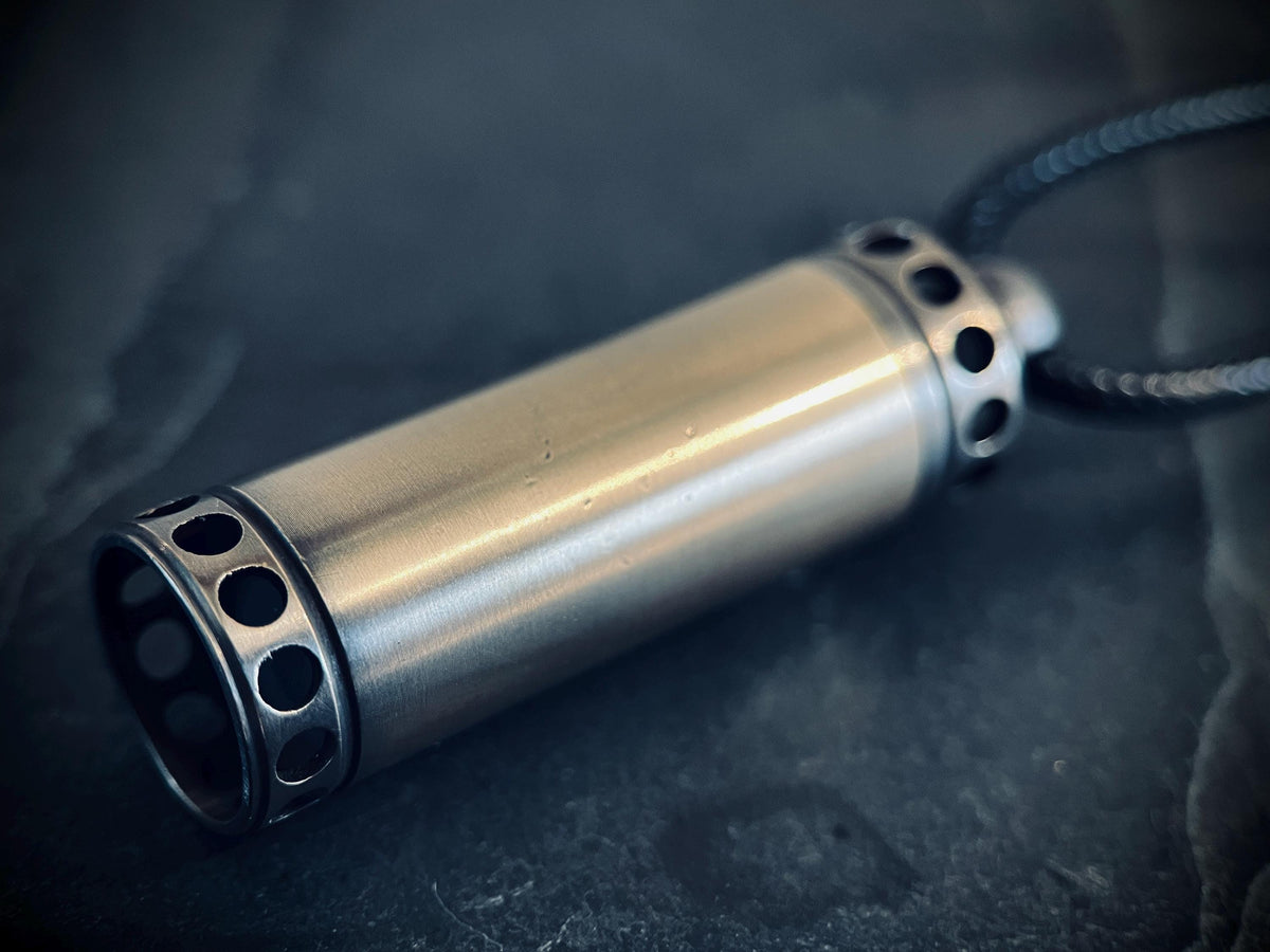 Handmade 2-Tone Shotgun Shell Rustic Distressed Brass Vial Cremation Stash Capsule Pendant with Black Rope Cord Necklace / Keepsake / Locket