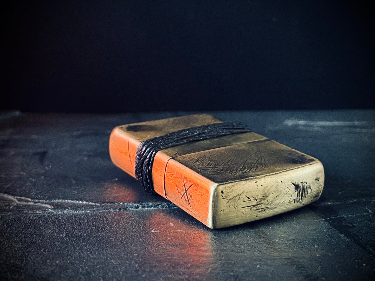 Customised Distressed & Oxidised Battle Damaged Vintage Style Gold Brass Zippo Lighter with Rope Grip / EDC / Everyday Carry