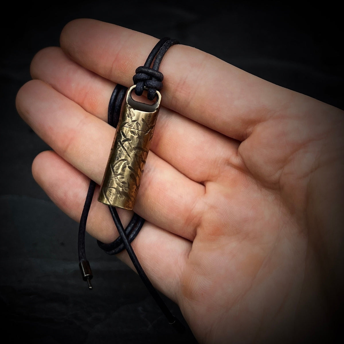 Solid Brass Small Pill Vial Cracked Effect Heavily Distressed Shotgun Shell Capsule Stash Urn Pendant with Leather Cord Necklace / EDC
