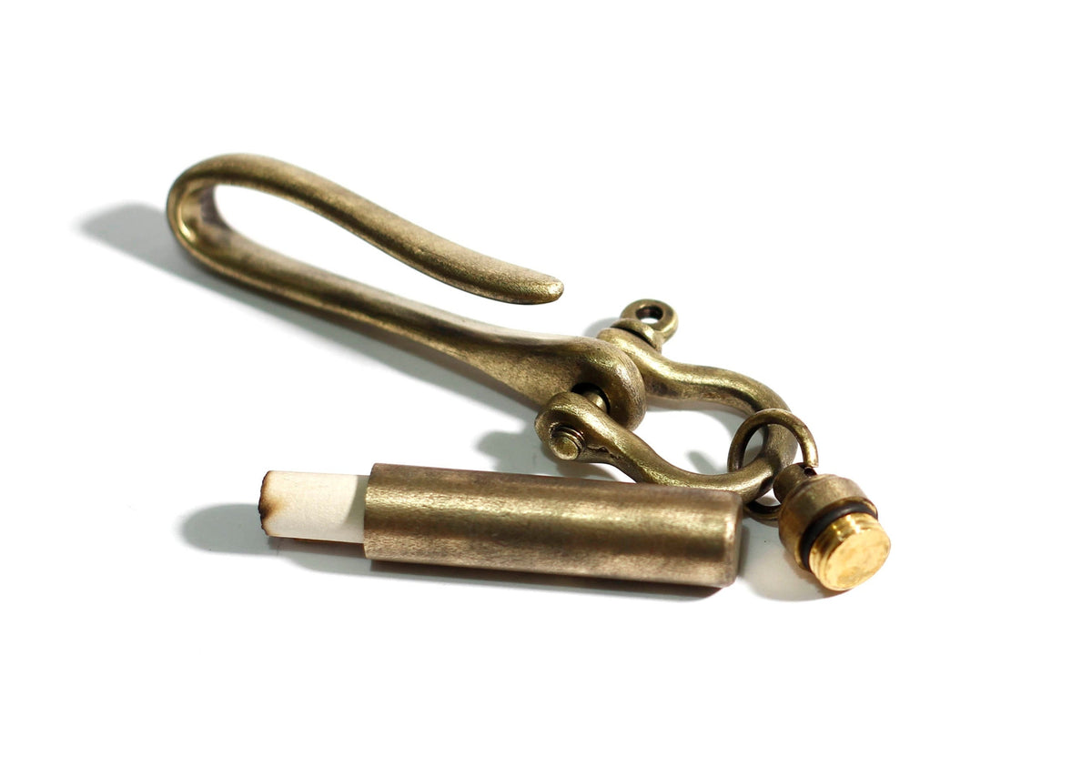 Distressed Brass Belt Hook Keychain with Stash Capsule
