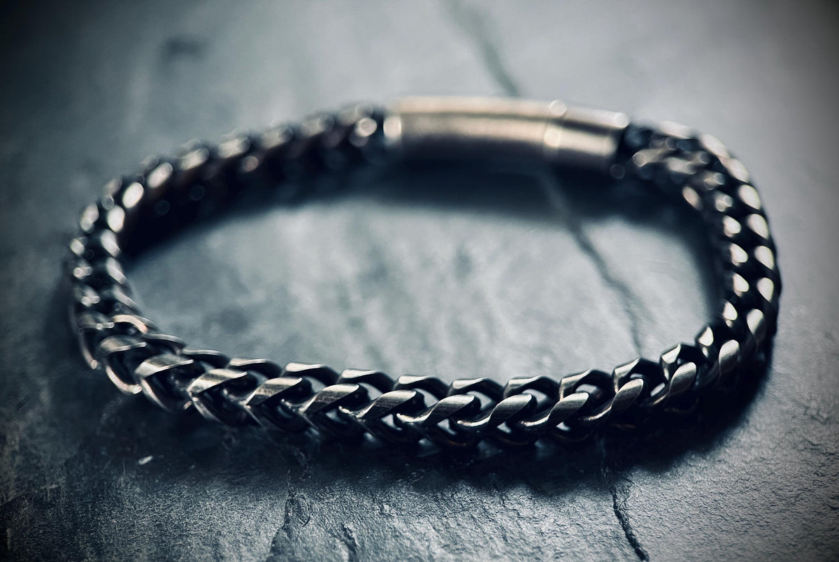 Chunky Blackened Oxidized Silver Stainless Steel Foxtail Chain Bracelet