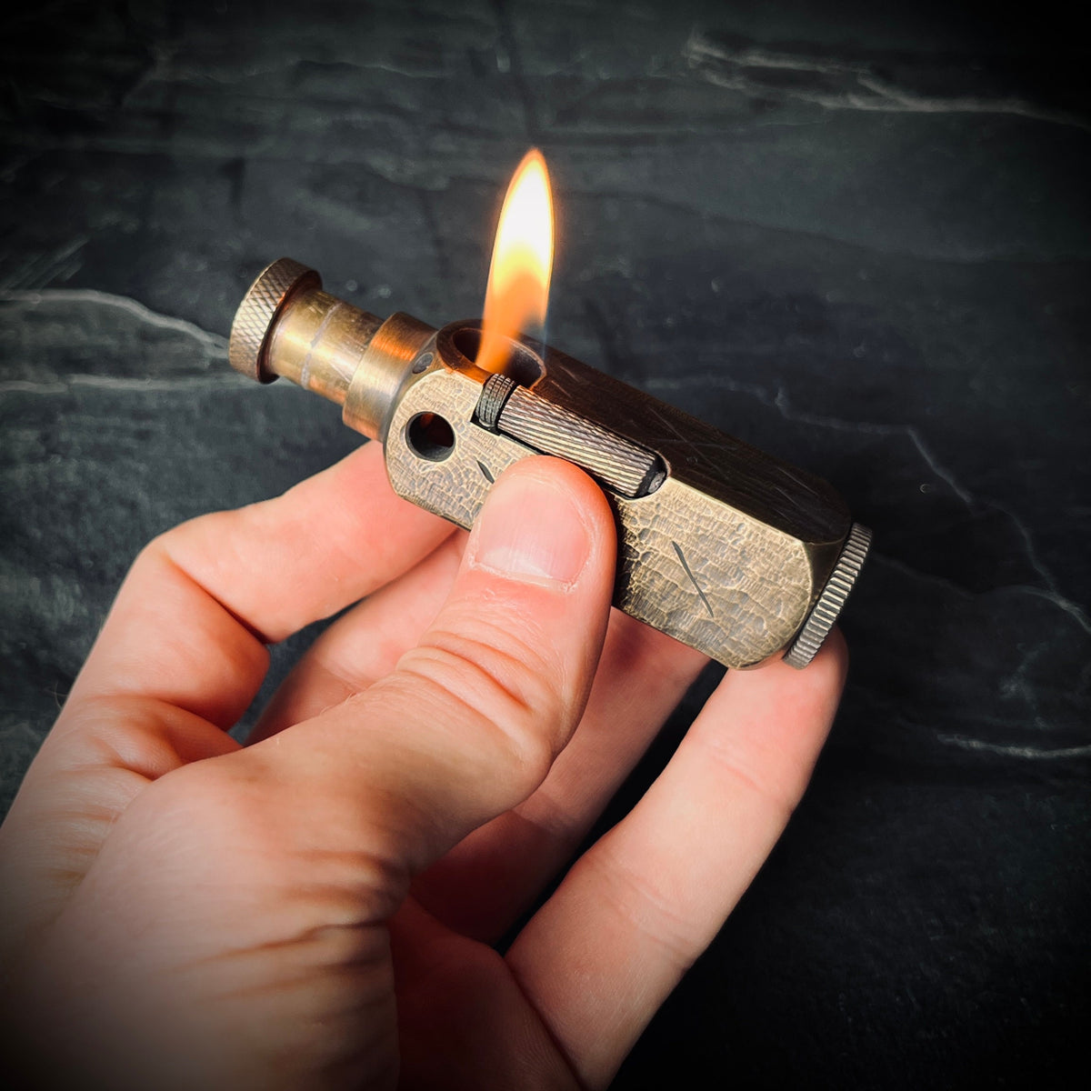 Battle Worn Handmade EDC Distressed Rustic Engraved Brass Vintage Trench Style Lighter