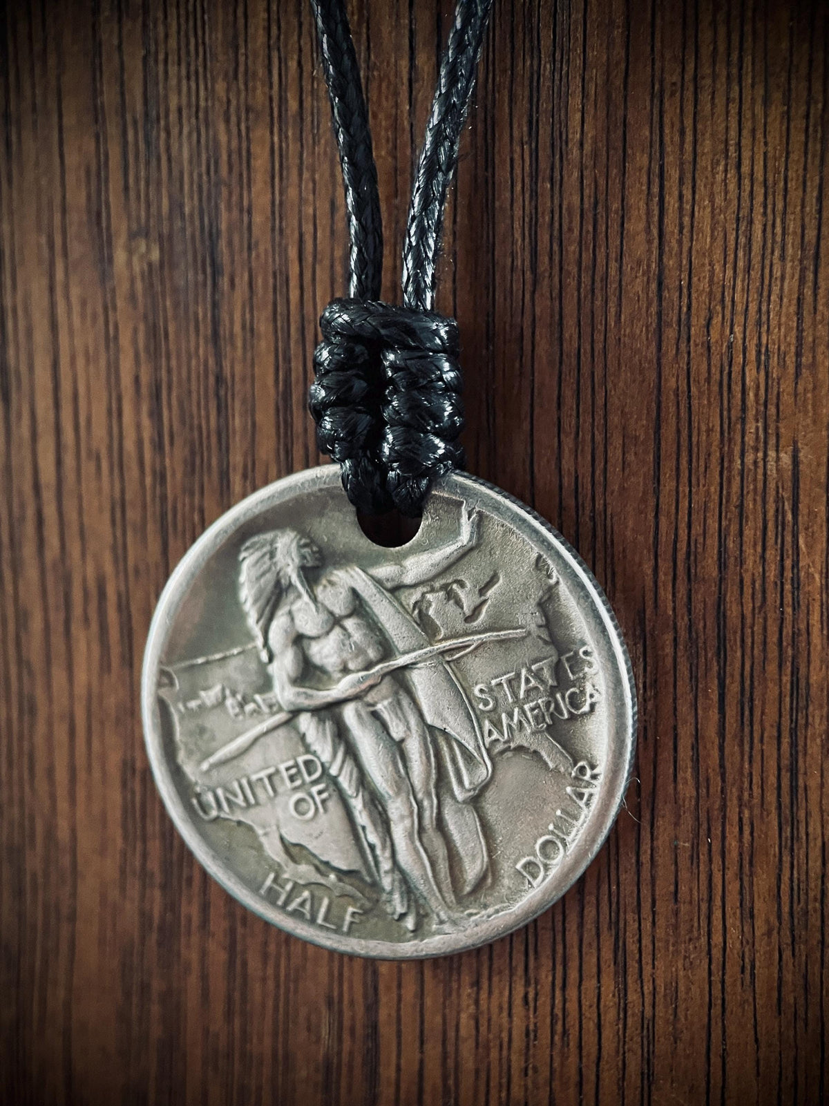 Ornate Rustic Silver Native Warrior Medallion Pendant with Black Adjustable Cord Necklace