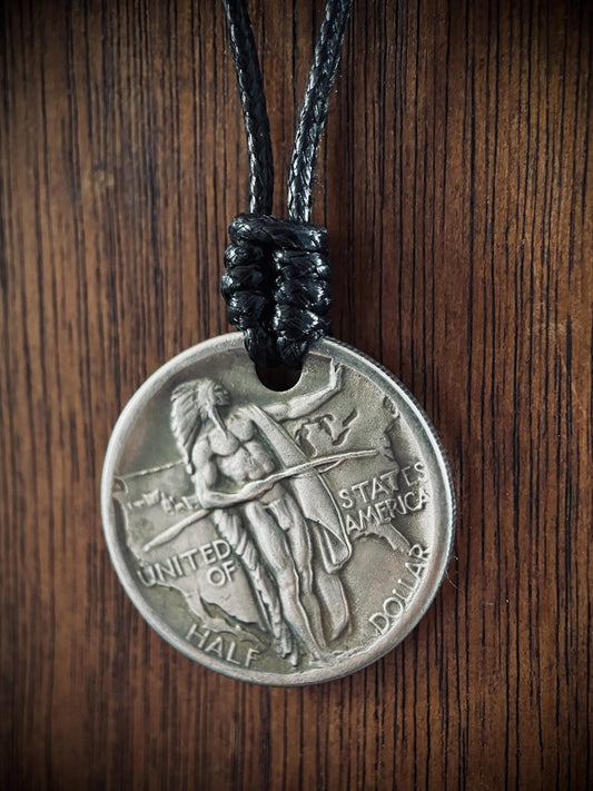 Ornate Rustic Silver Native Warrior Medallion Pendant with Black Adjustable Cord Necklace