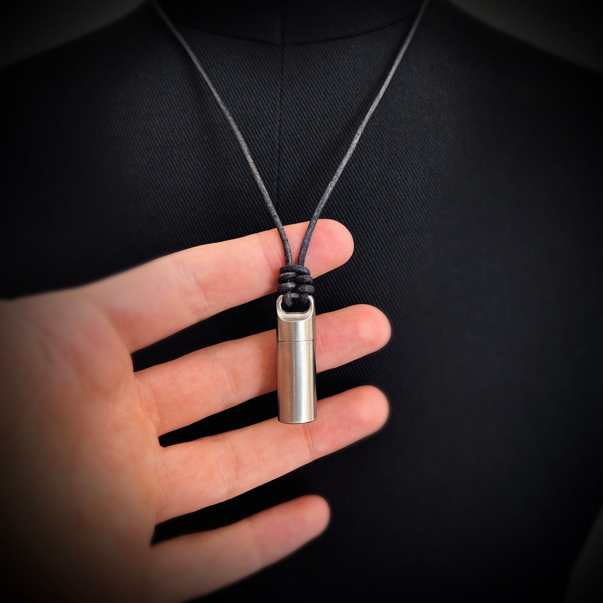 Brushed Matte Stainless Steel Small Pill Vial Shotgun Shell Capsule Stash Urn Pendant with Leather Rope Cord Necklace / EDC / Everyday Carry