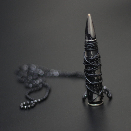 Heavily Distressed Deactivated Matte Black & Silver Cord Wrapped Rifle Bullet Pendant with Matching Necklace / Rustic / Unique / Accessories