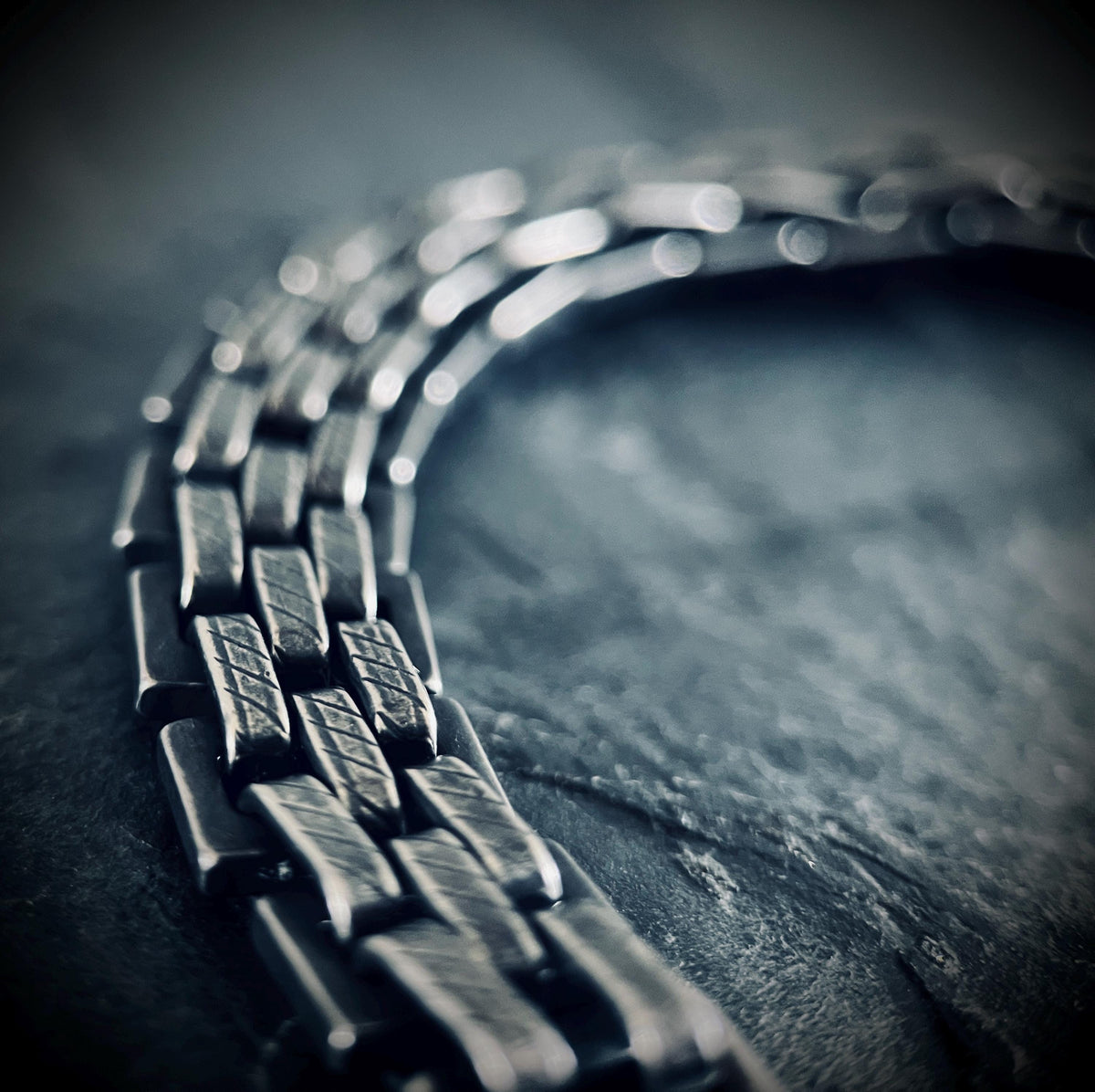 Brutalist Oxidised Stainless Steel Wide Thick Boxy Chunky Heavy Link Chain Bracelet - Mens