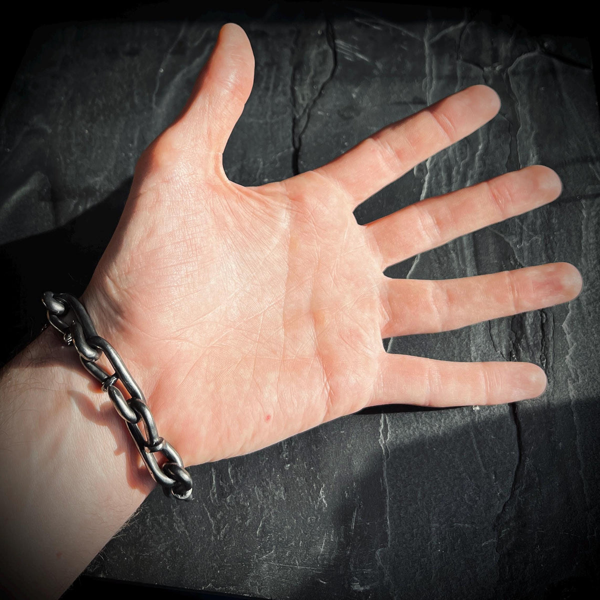 Rustic Oxidized Blackened Stainless Steel Nail Link Chunky Chain Bracelet