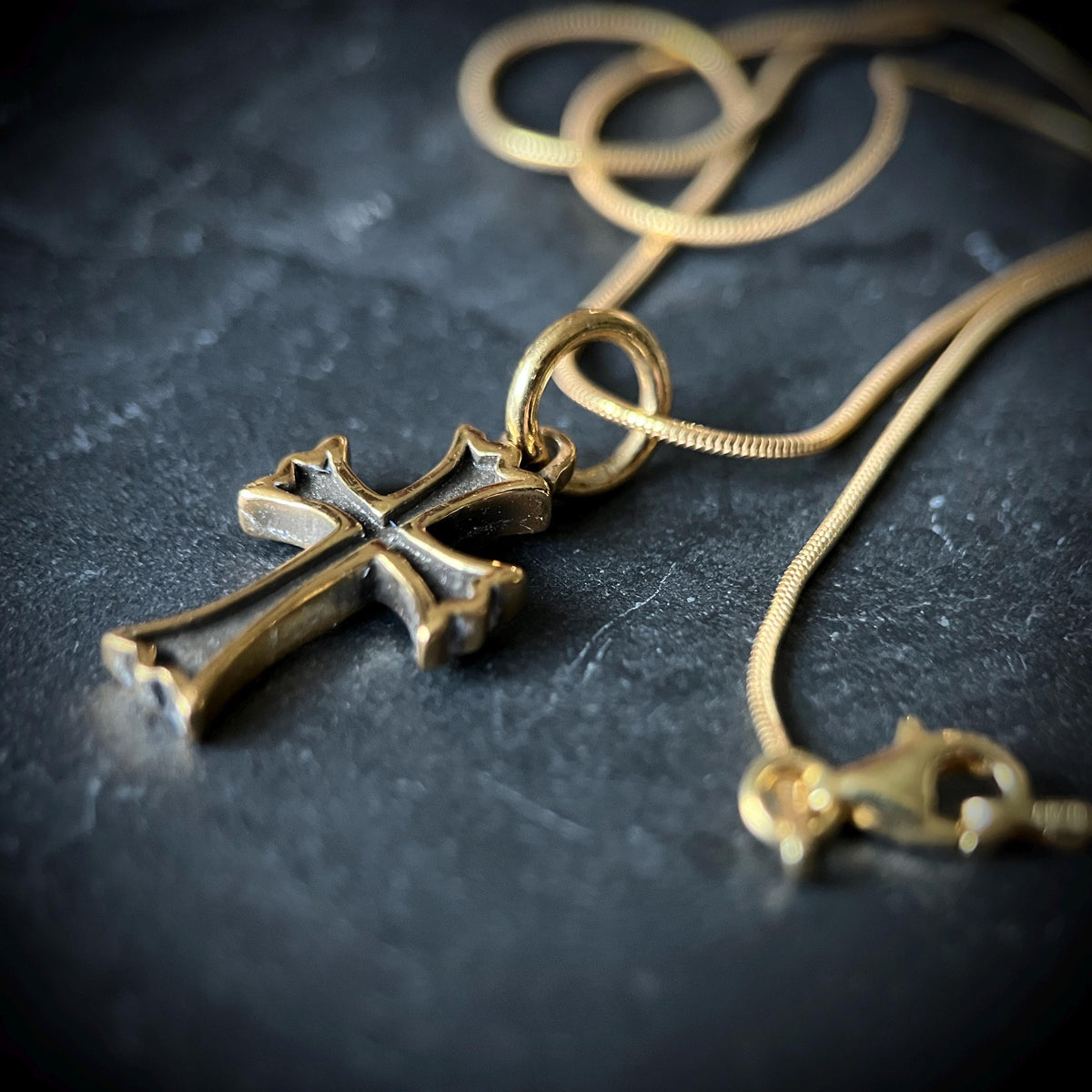24ct Gold Handmade Small Crucifix Cross Pendant & Matching Necklace with Presentation Gift Box