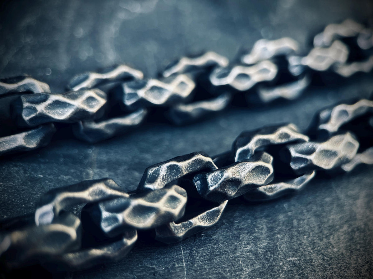 Boxy Thick Chunky Heavy Distressed Hammered Oxidised Silver Stainless Steel Cable Link Chain Necklace