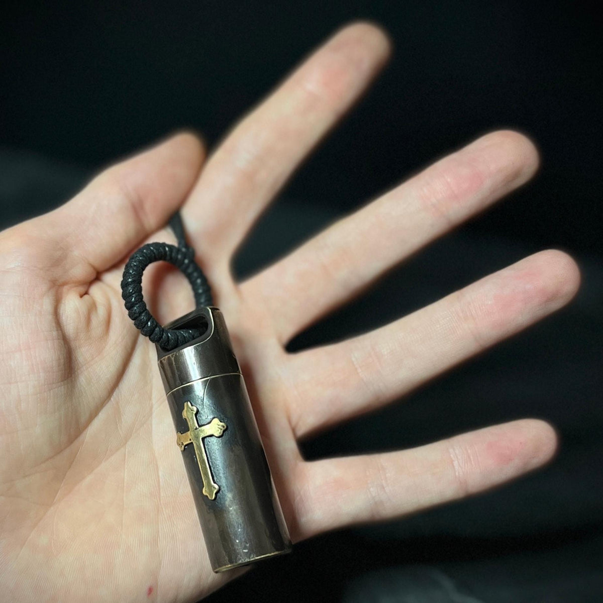 Engraved Large Brass Bullet Shotgun Shell Stash Screw Capsule Key-chain with Crucifix Cross / Accessory / EDC / Everyday Carry / Pill Box
