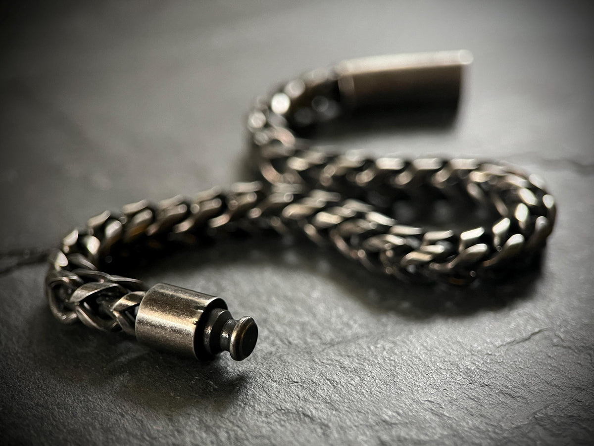 Chunky Blackened Oxidized Silver Stainless Steel Foxtail Chain Bracelet