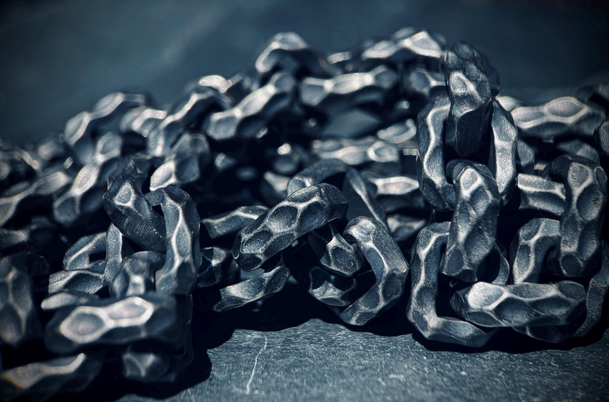 Boxy Thick Chunky Heavy Distressed Hammered Oxidised Silver Stainless Steel Cable Link Chain Necklace