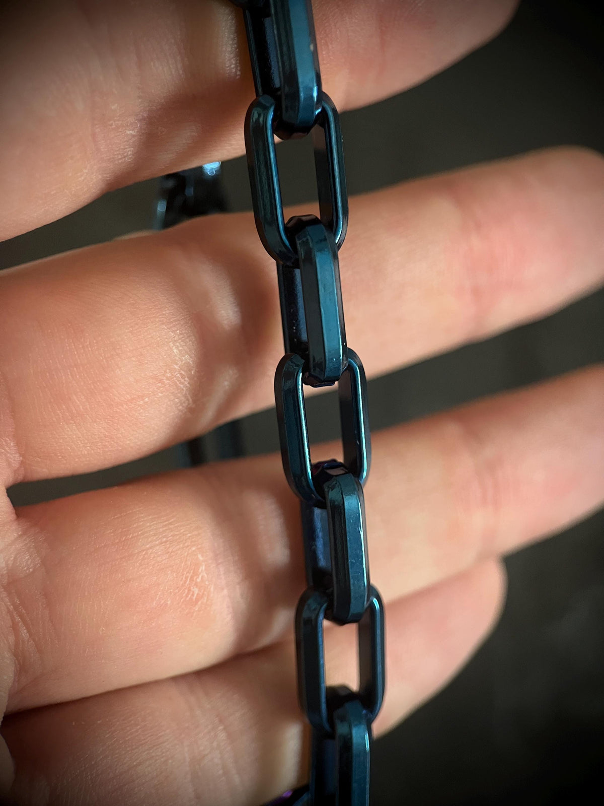 Simple Stainless Steel Teal Metallic Blue Thick Chunky Heavy Anchor Link Chain Bracelet - Mens / Unisex / Titanium / Minimalist
