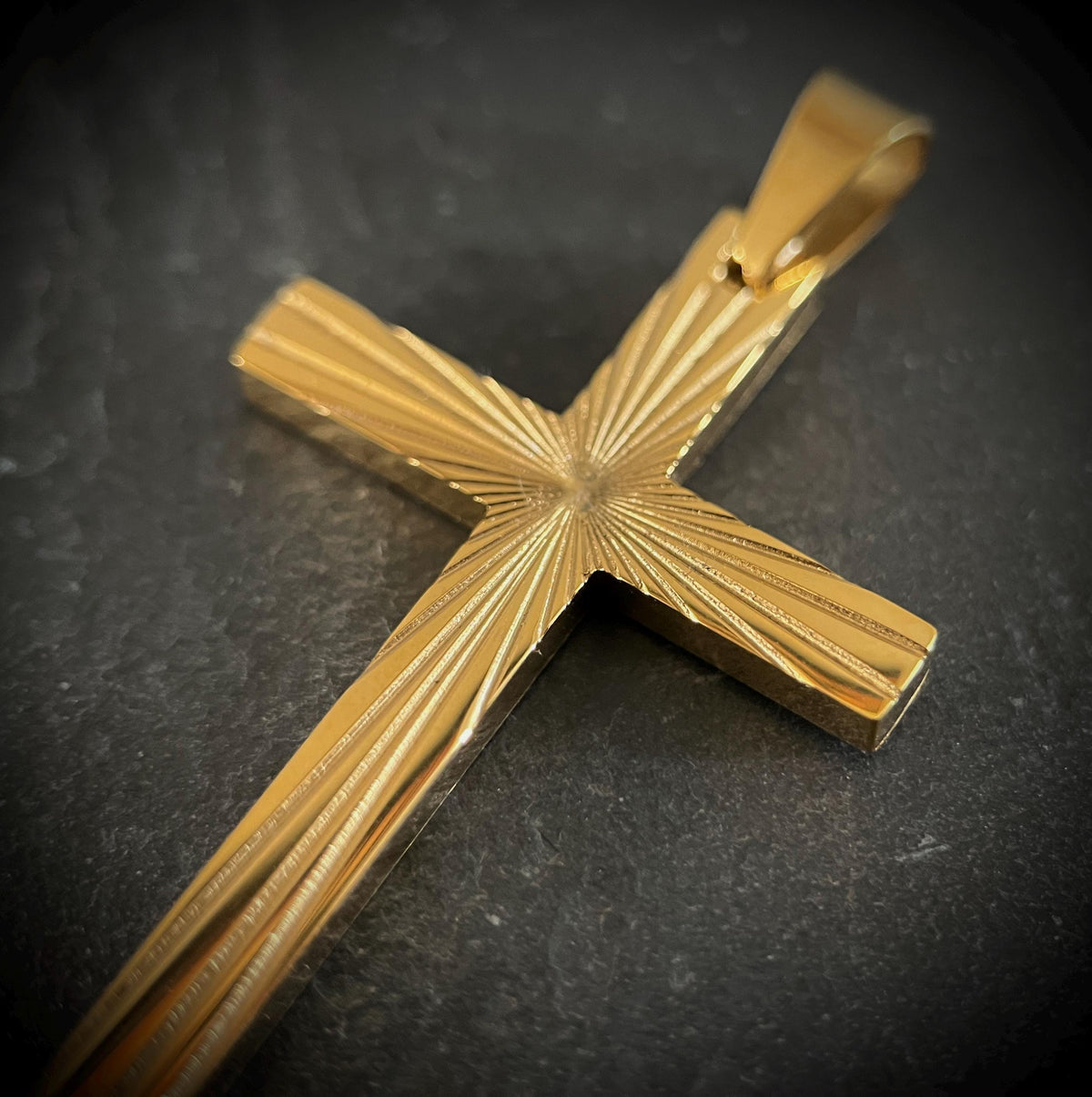 Ornate Engraved Gold Stainless Steel Handmade Simple Minimalist Plain Cross Crucifix Pendant