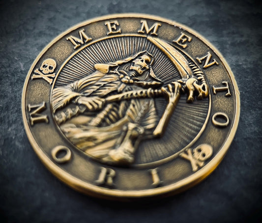 Lucky Ornate Carpe Diem Memento Mori Double Sided Skull Coin | Pocket Accessory | Anxiety Relief | Fidget | Everyday Carry | Stoic