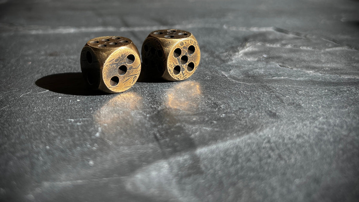 Custom Solid Heavy Brass Metal Dice Set with Distressed Aged Vintage Old Finish / EDC / Pocket Accessory / Poker / Gambler / Card Game