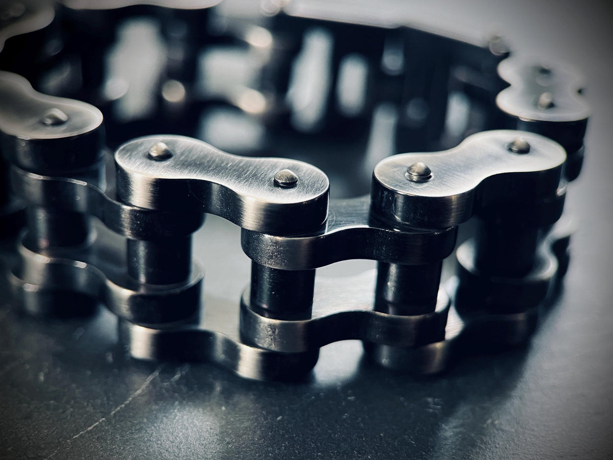 Extra Wide Heavy Chunky Oxidised Stainless Steel Bike Chain Bracelet – Vintage Blackened Finish