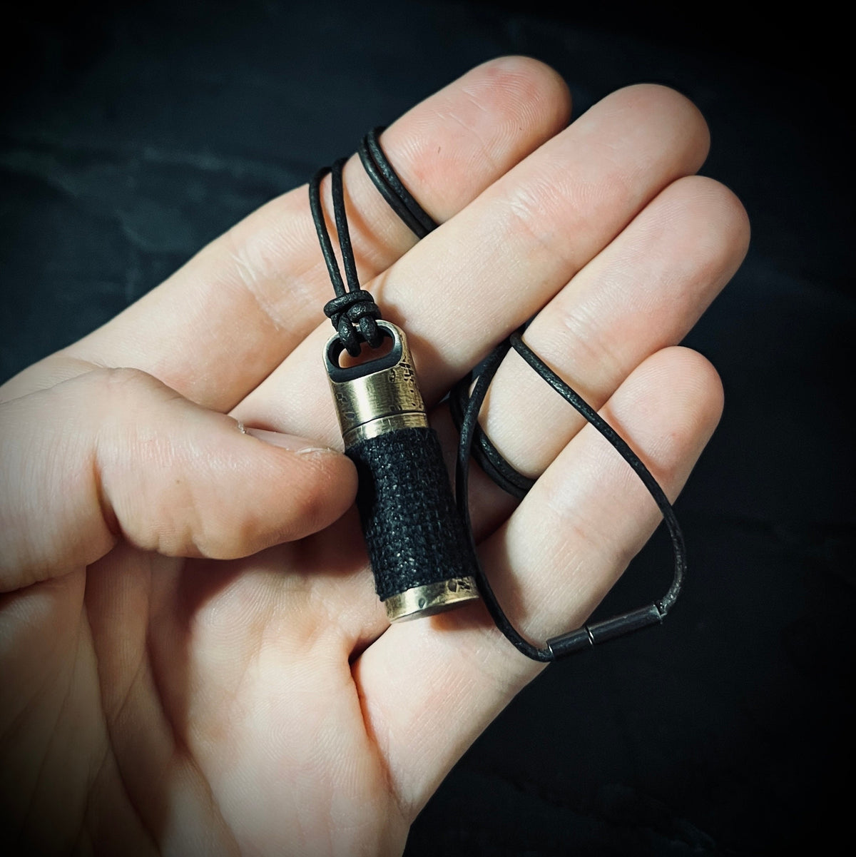 Rustic Solid Brass Small Pill Vial Distressed Shotgun Shell Capsule Stash Urn Pendant with Leather Cord Necklace / EDC / Everyday Carry
