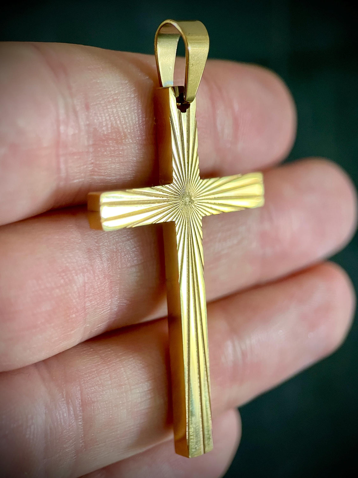 Ornate Engraved Gold Stainless Steel Handmade Simple Minimalist Plain Cross Crucifix Pendant