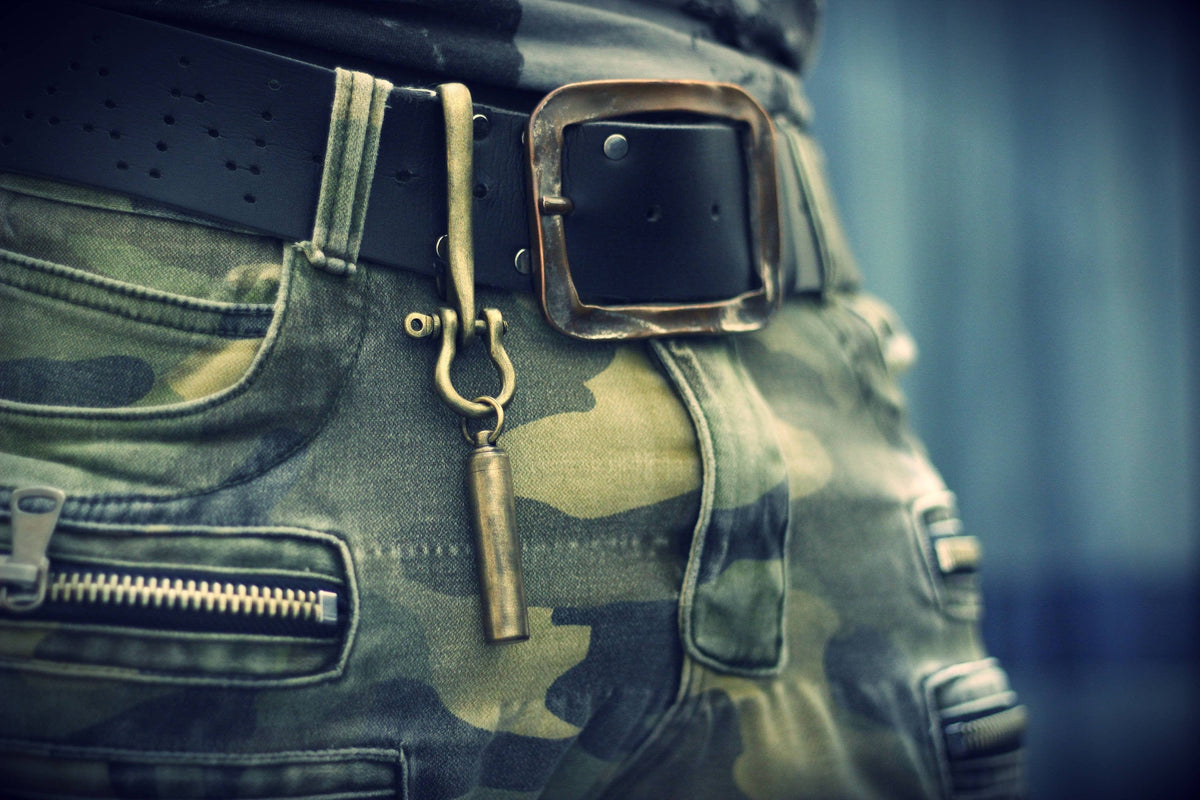 Distressed Brass Belt Hook Keychain with Stash Capsule