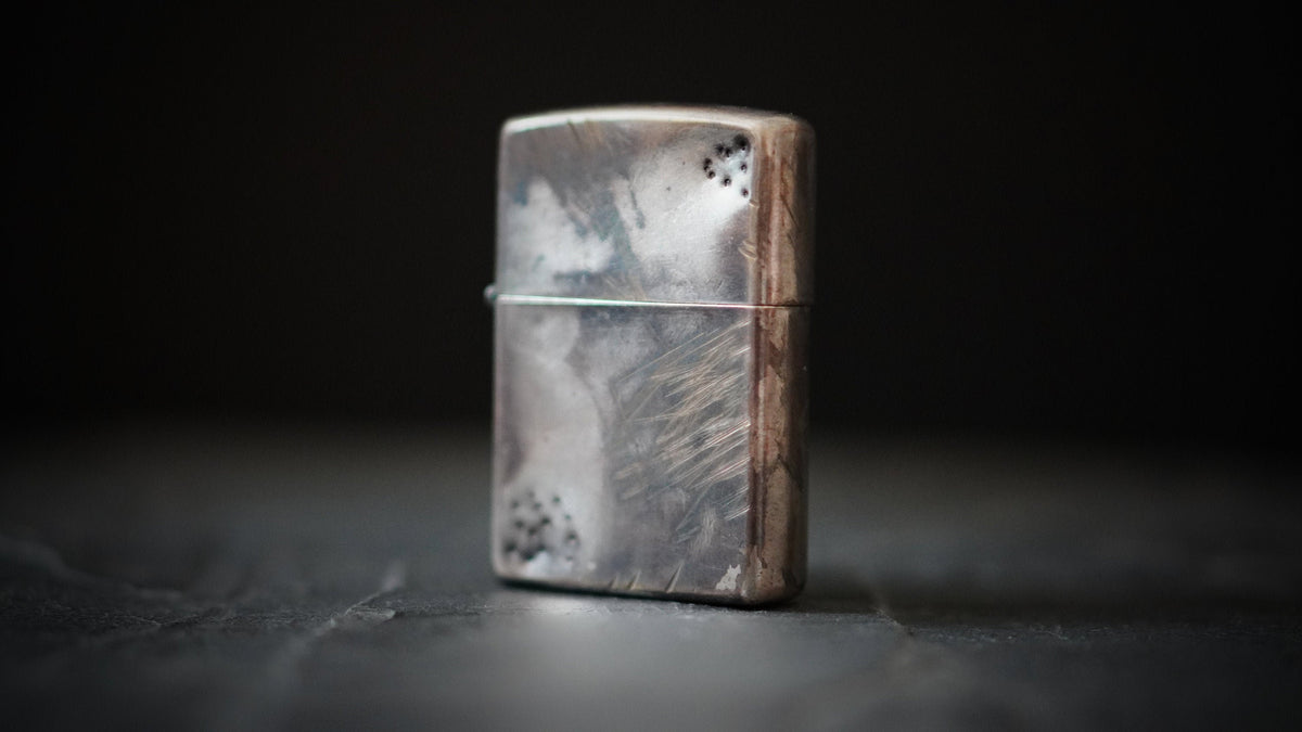 Customised Distressed Battle Worn Chrome Plated Vintage Style Zippo Lighter with Oxidized Finish