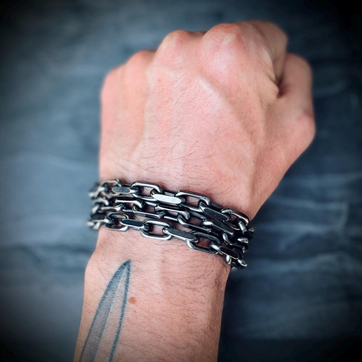 Thick Chunky Heavy Distressed Silver Stainless Steel Cable Link Boxy Chain Bracelet