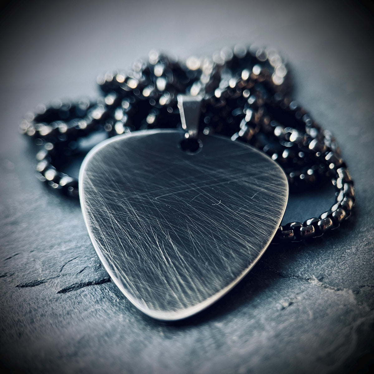 Minimalist Simple Brushed Stainless Steel Matte Black & Silver Guitar Pick Pendant with Matching Ball Chain Necklace / Guitarist / Musician